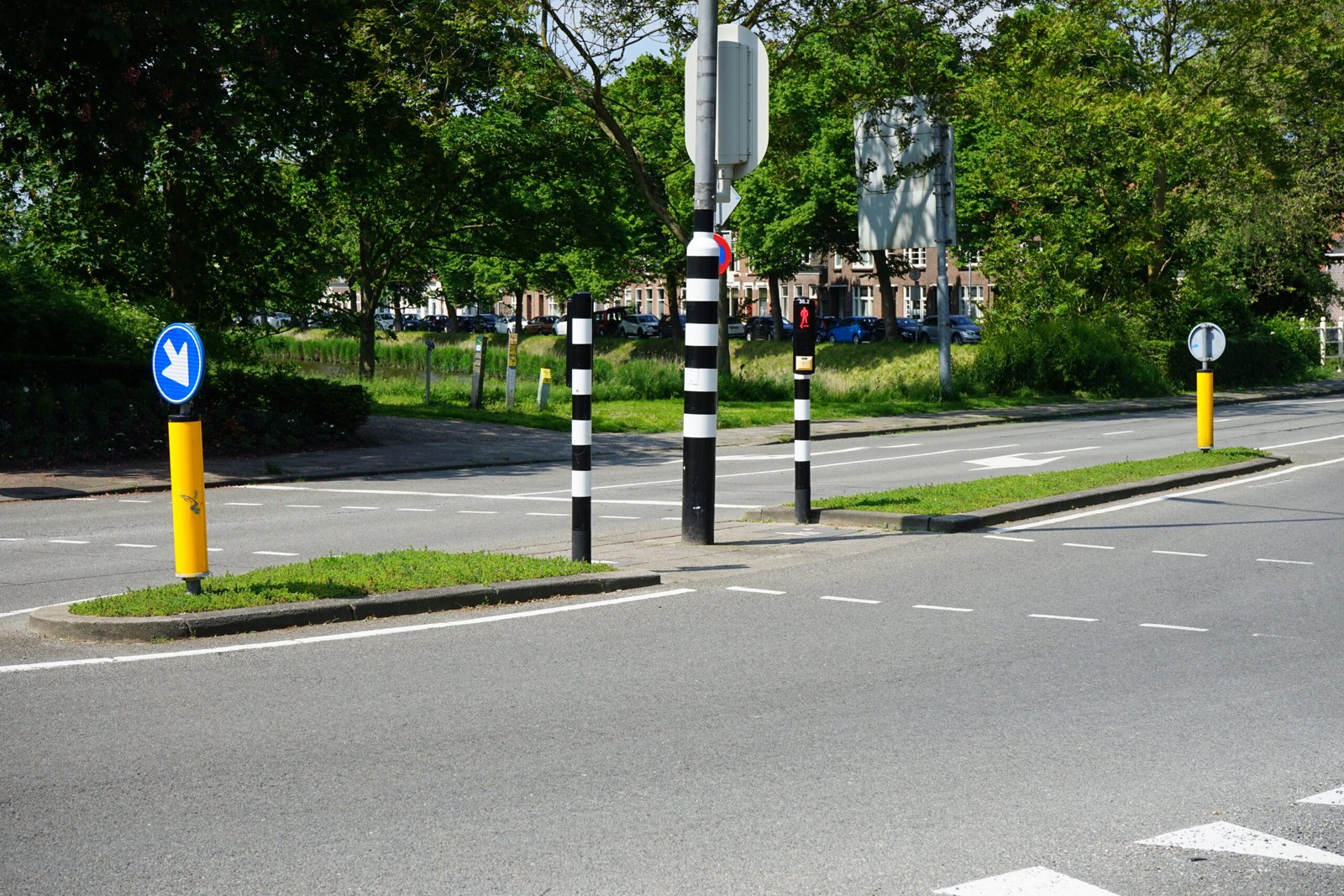Een beeld van 2 van 6 vluchtheuvels/middenbermen op het kruispunt Seisplein in Middelburg. Op de berm is sedum door BotanicArch geplaatst.